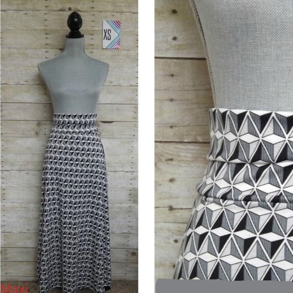 NWT LuLaRoe Maxi Skirt/Dress XS - Black, Gray & Black Geometric Design